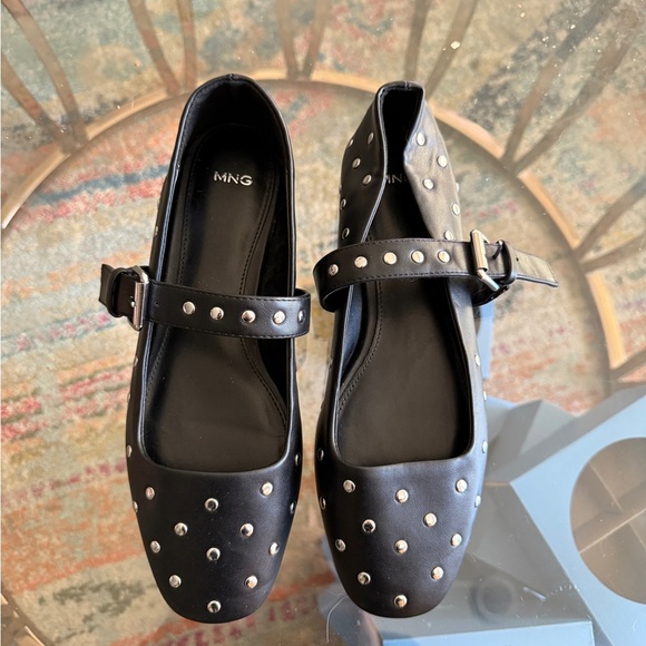 Mango Shoes - MNG Black Studded Mary Jane Flats